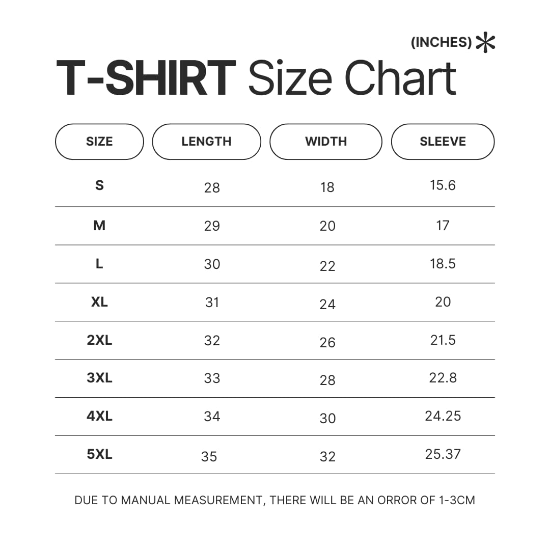 T shirt Size Chart - The Last of Us Merch